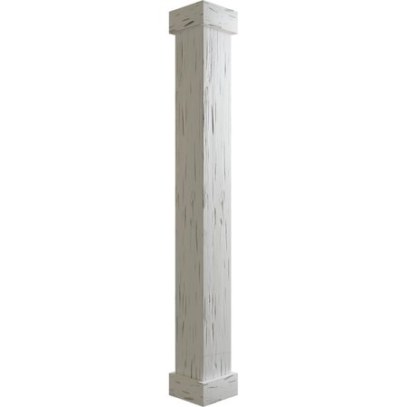 EKENA MILLWORK Pecky Cypress Faux Wood Non-Tapered Square Column Wrap w/ Standard Capital & Base, 8"W x 6'H COLUPC08X072STUF